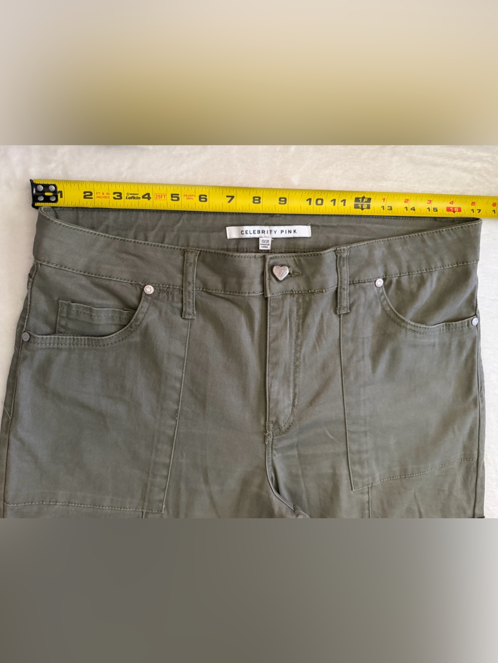 Celebrity Pink Wide Leg Olive Cotton Cargo Pants, Size 13/31 - Picture 8 of 14